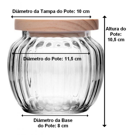 Pote Mantimentos 600 ML 10,5cm de Altura em Vidro Com Tampa De Pinus